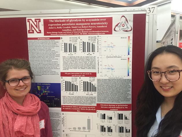 Picture of Undergraduate Students Reilly Grealish and Jiahui Li present th the 2016 UNL Spring Research Fair